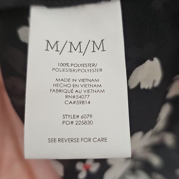 CAbi Delight Blouse 6079 Black and White Floral Sheer Chiffon Buttoned Blouse M - Picture 7 of 9